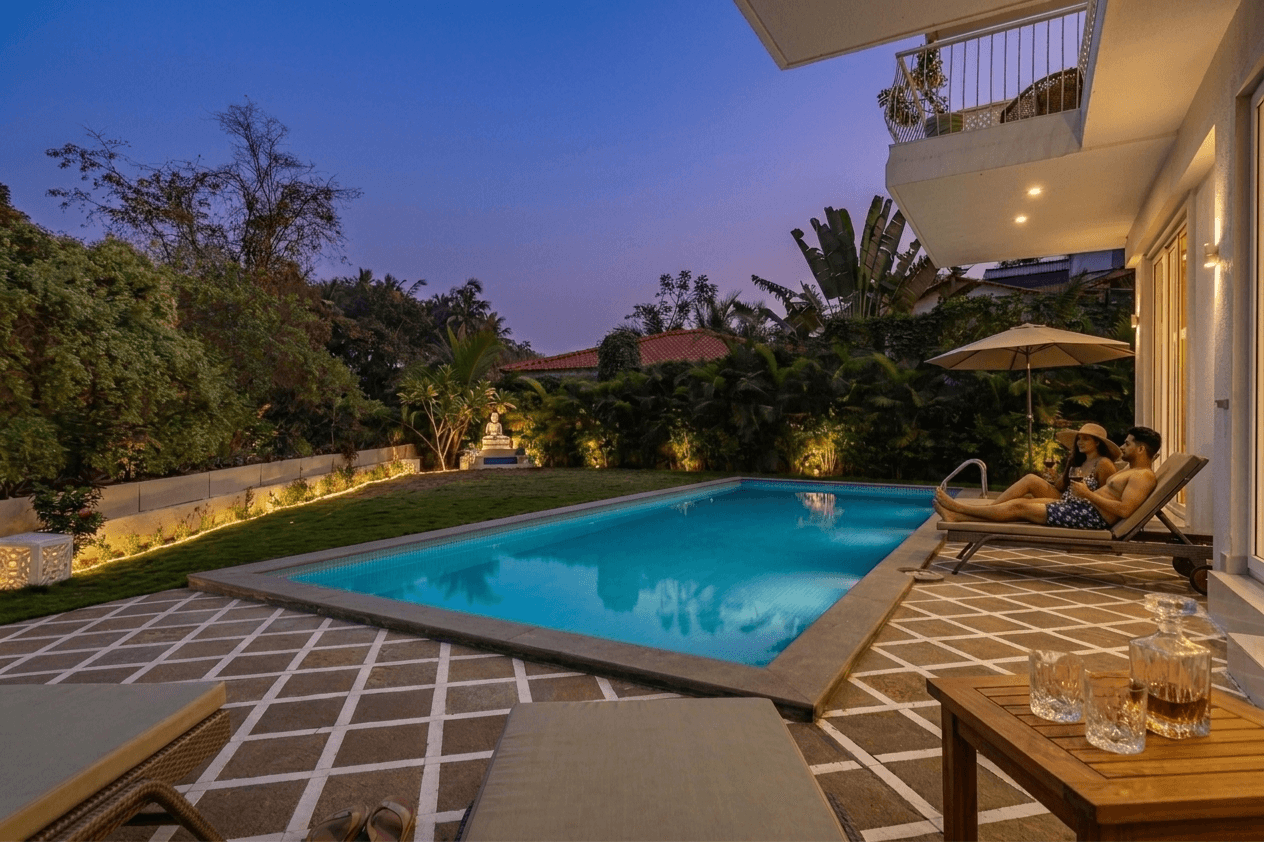 Villa pool at dusk